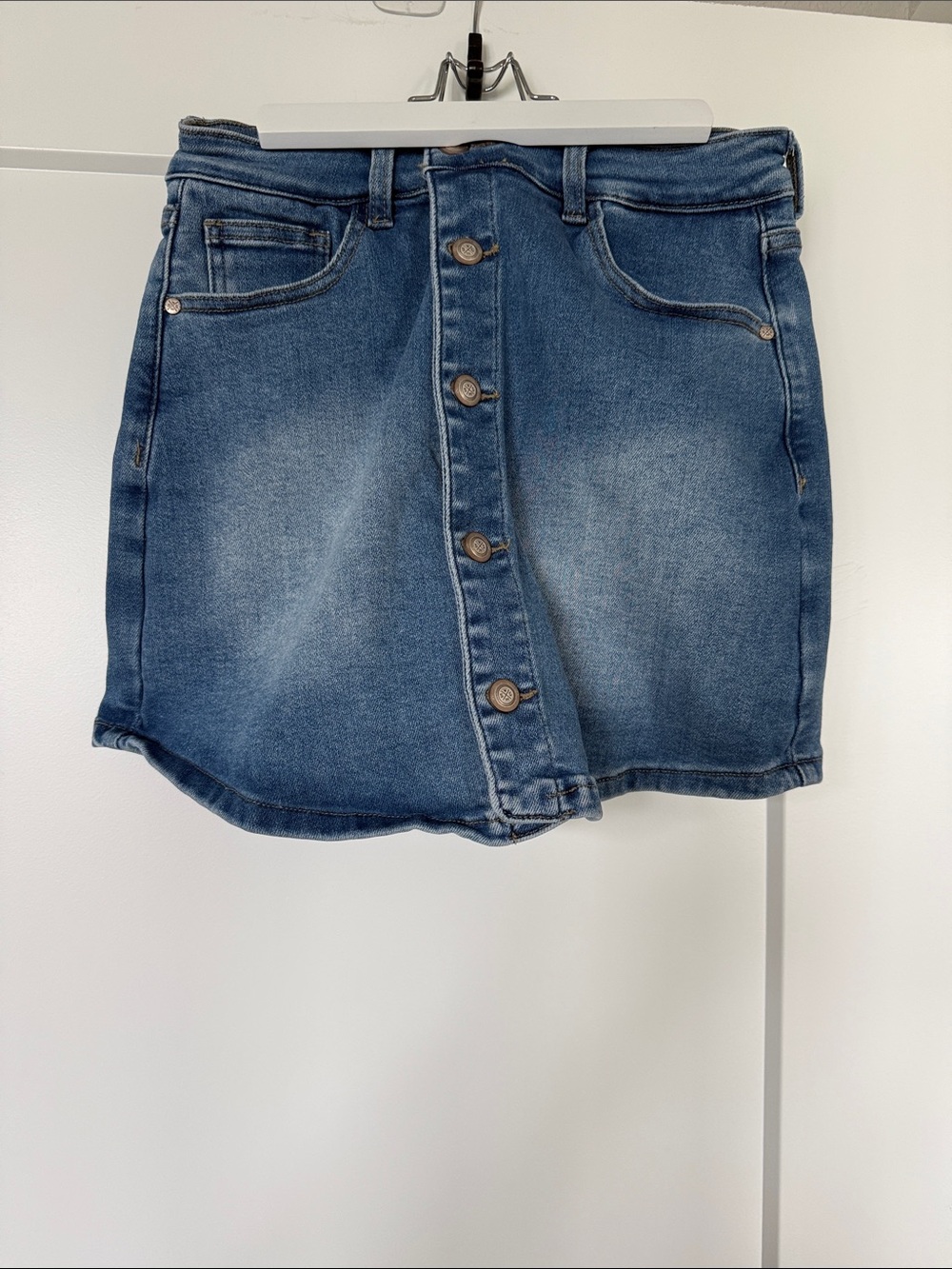 Classic Button-Front Denim Skort- Blue